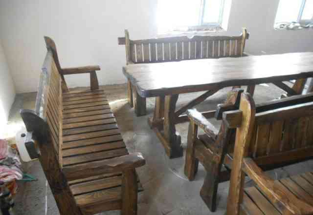 3 скамьи и стол "Под старину"