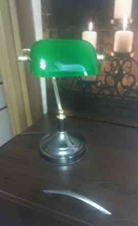 Настольная лампа зелёная с позолоченной ножкой