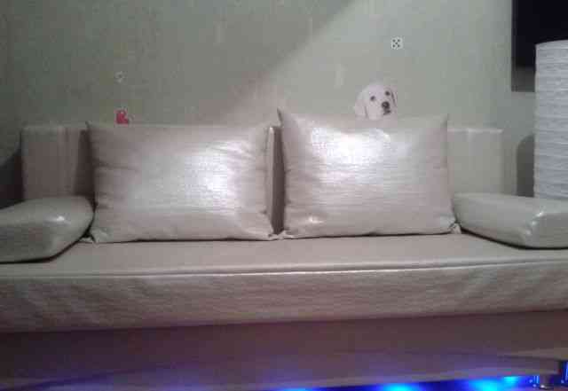 Стильный белый кожаный диван с подсветкой