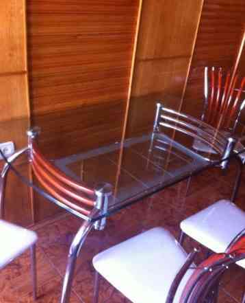 Стеклянный стол и 4 стула(комплект)
