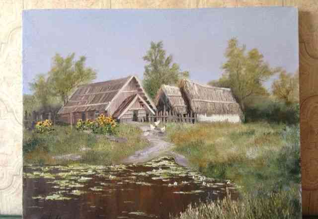 Картина маслом "Деревня"
