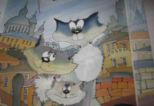 Картина батик Питерские коты на крыше 43 х53