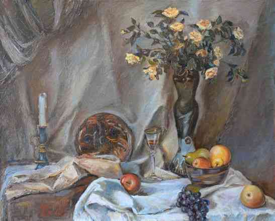 Картина х/м "Натюрморт с цветами и фруктами"