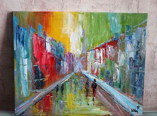 Картина "Абстрактная городская улица" холст, масло