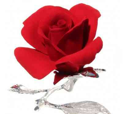 Красная роза из фарфора с посеребрением