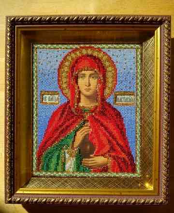 Икона св. Анастасия, вышивка, ювелирный бисер
