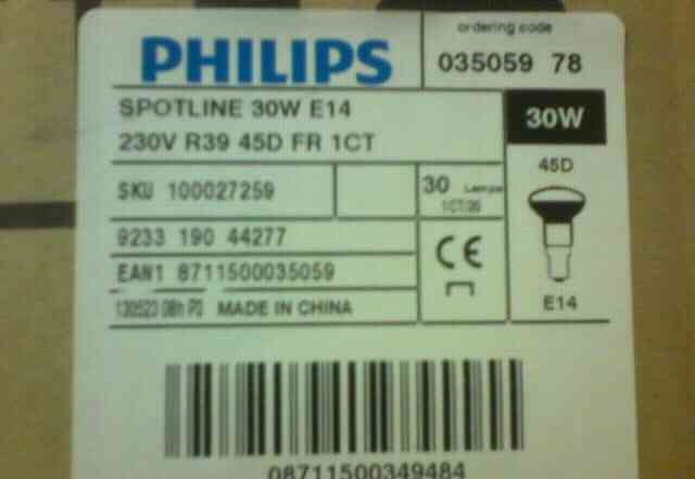 Лампы накаливания Philips spotline 30w e14