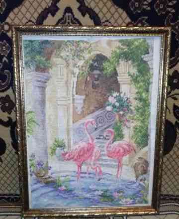 Картина вышитая крестиком" Фламинго"