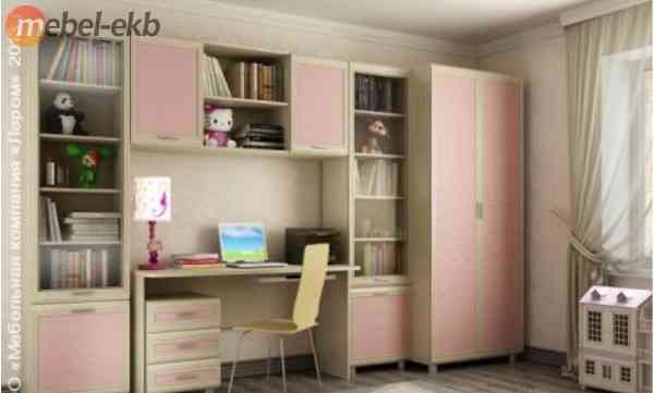 Детский шкаф Ксюша бел. дуб с розовыми вставками