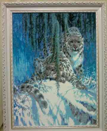 Картина бисером "Снежные барсы"