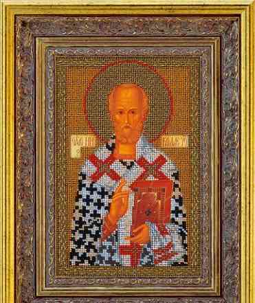 Икона Святитель Николай Чудотворец вышитая бисером