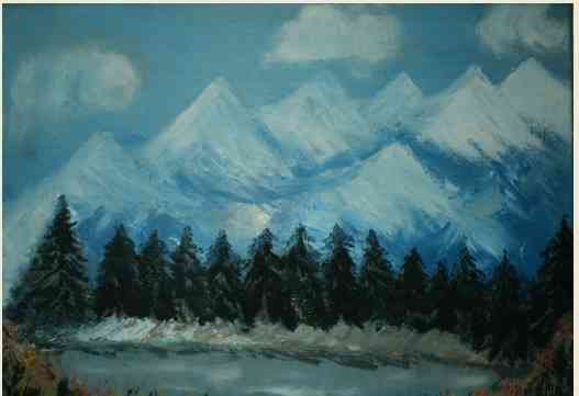 Картины "Горы под снегом" и "Горное озеро"