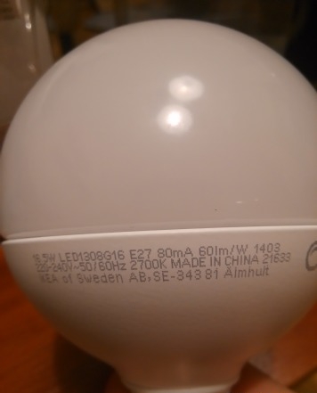 Светодиодная лампа ikea ледаре 16.5 В 2700 К